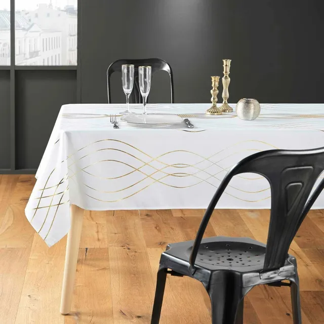 Promo Linge Nappes de Fêtes 150x240 nappe polyester blanc or