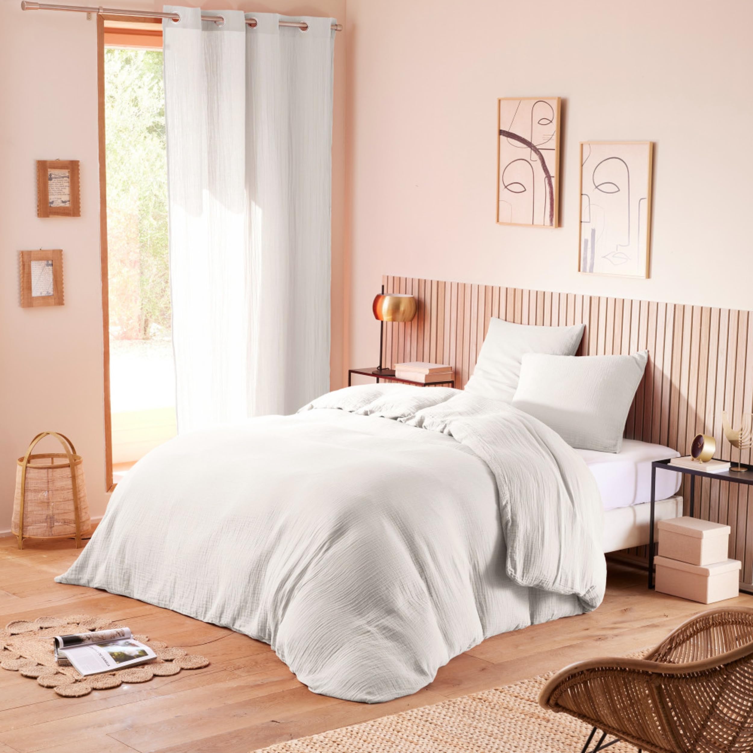 Promo Linge Pack Parure Gaze Coton Blanc 240x220 cm
