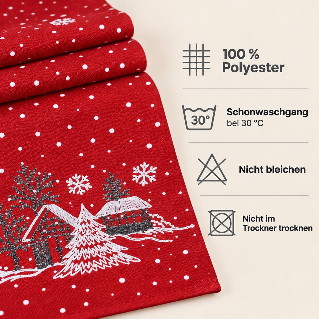 TEXPOT Tischläufer nappe Noël 85x85 grise broderie hiver