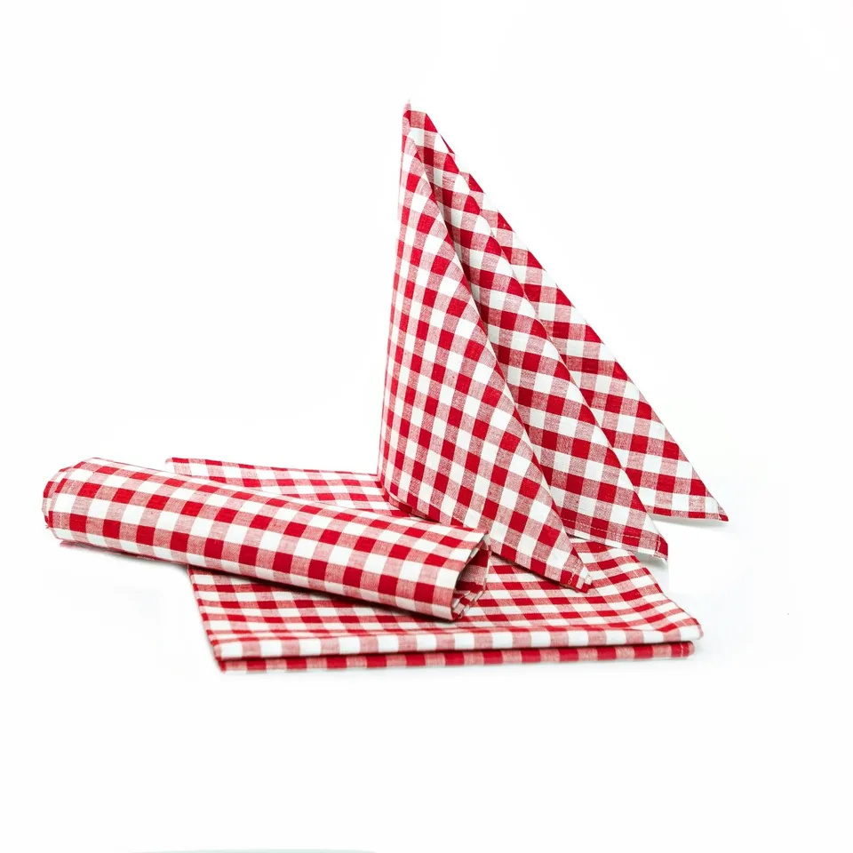 TEXPOT Servietten serviette coton 50x50 lot 12 carreaux rouges