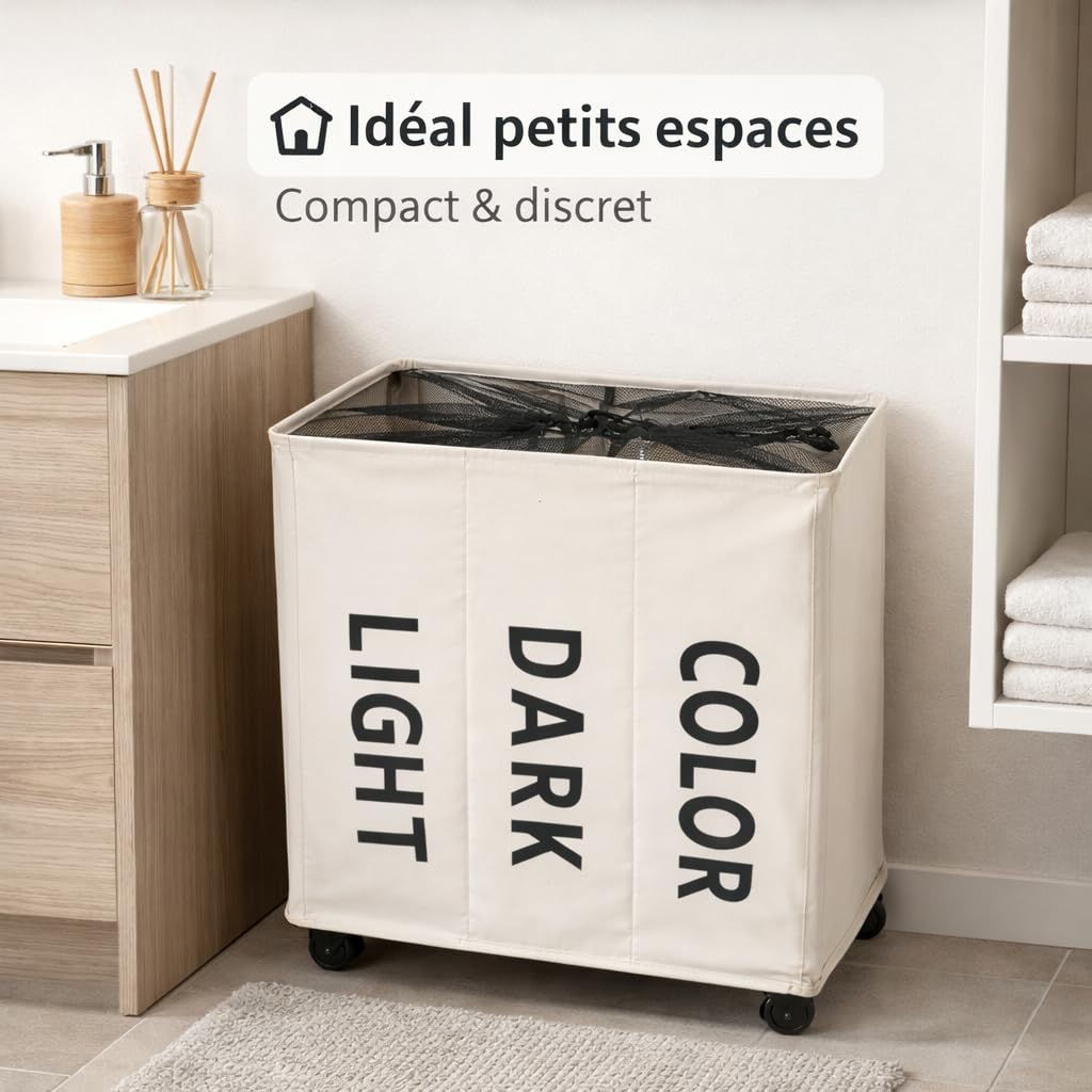 Promo Linge Paniers à Linge 75L Panier Blanc à Roues 34x54x53