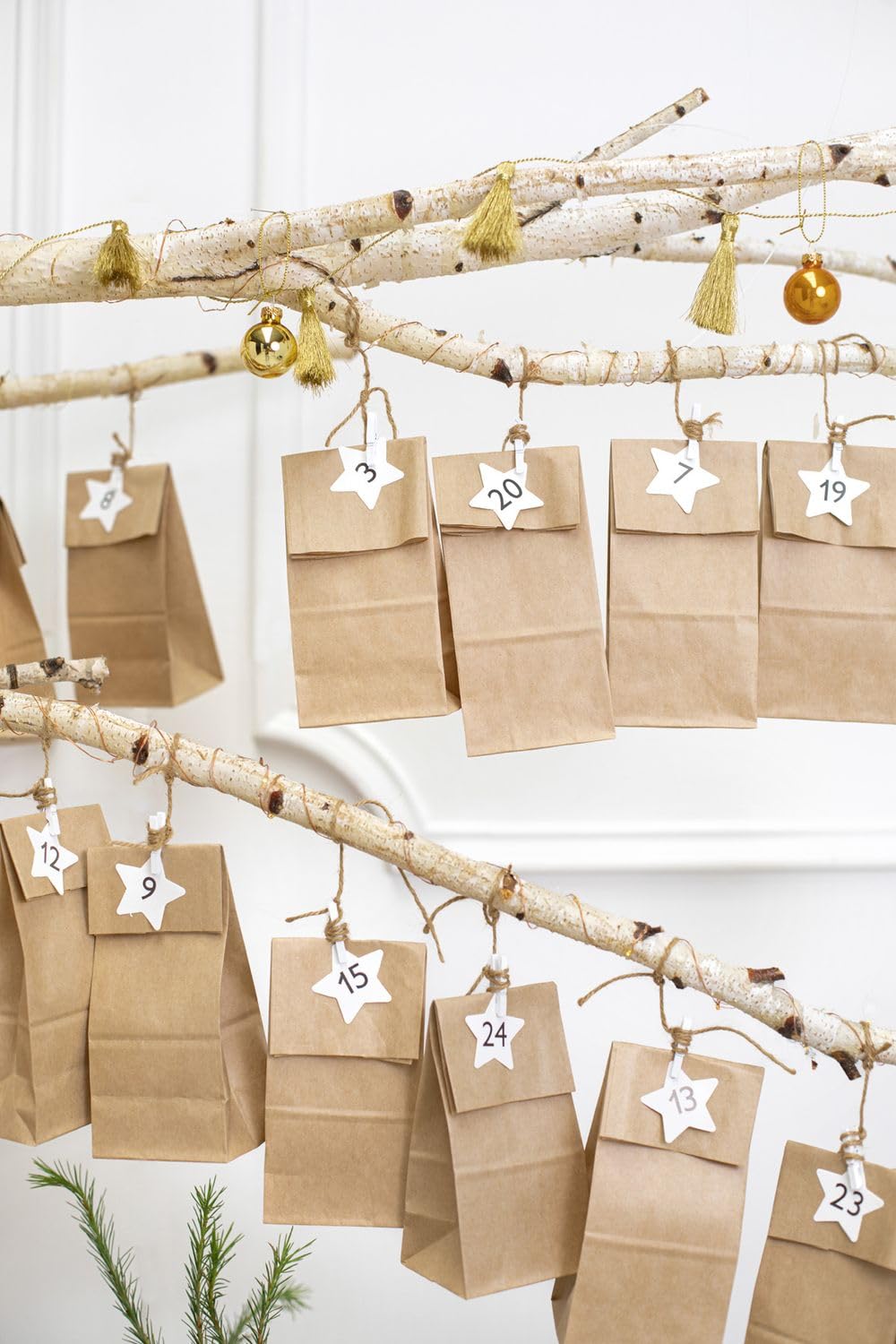 TEXPOT Deko calendrier de l'Avent 24 sachets marron kraft