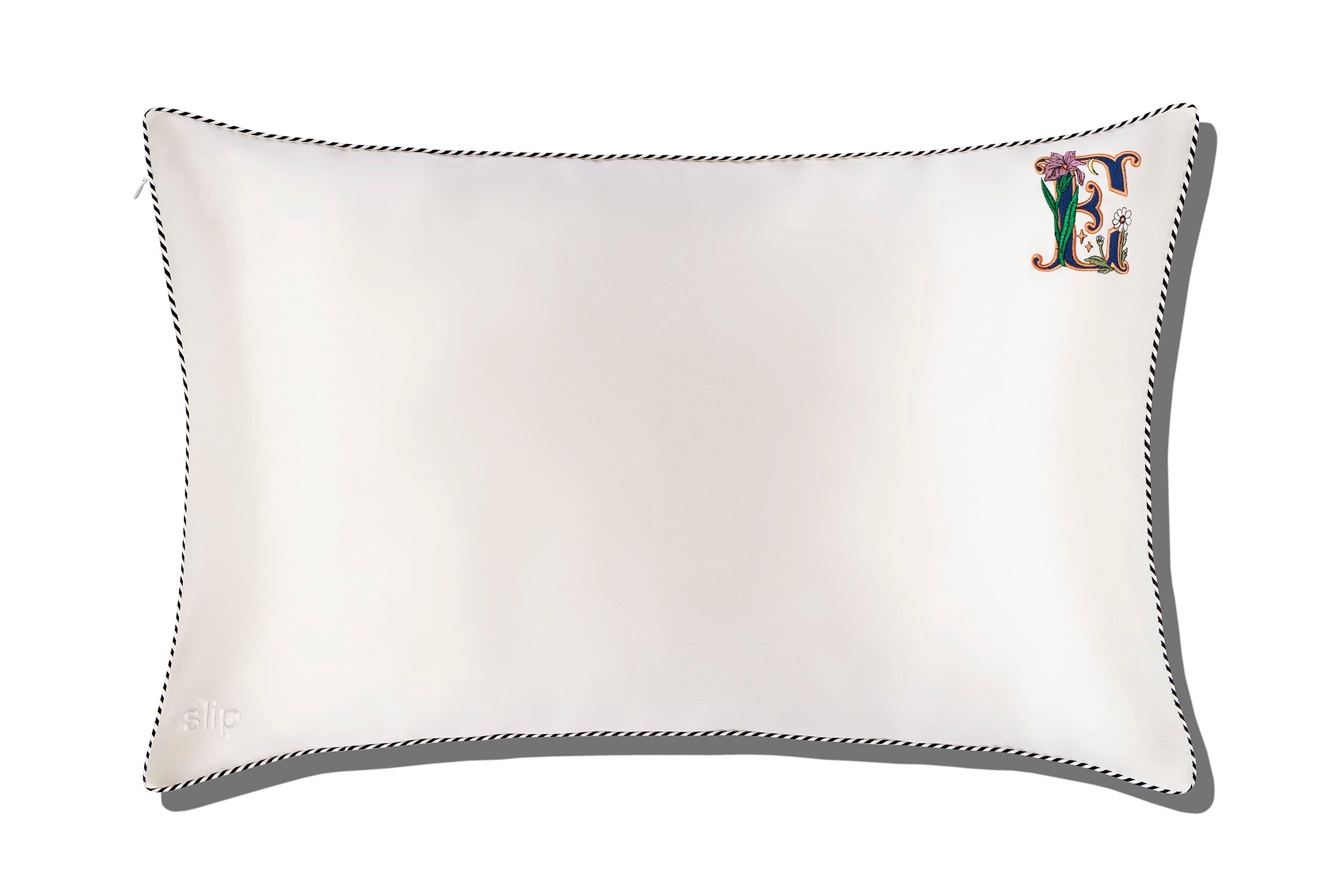 Slip Initial Queen taie oreiller soie blanche lettre