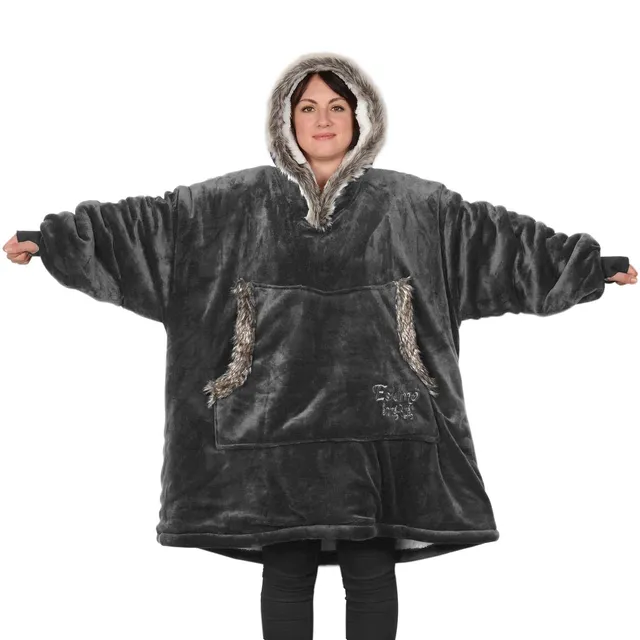 Snug-Rug Eskimo Hoodie Blanket plaid à capuche gris sherpa