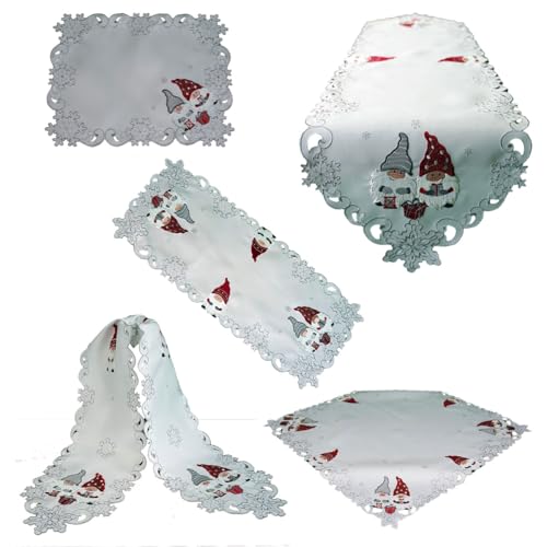 Texpot Tischdecken nappe 85x85 cm blanc Noël lutin brodé