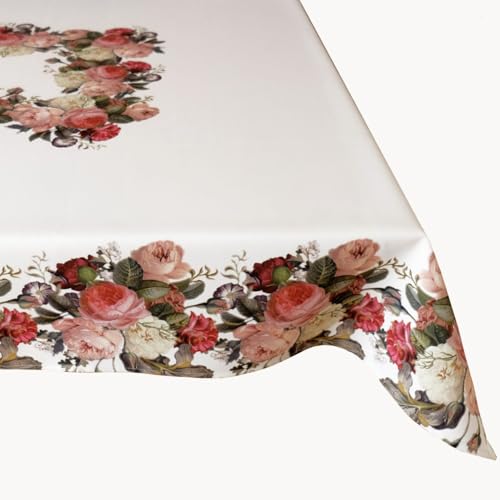TEXPOT Tischdecken nappe 130 x 170 cm motif roses blanc