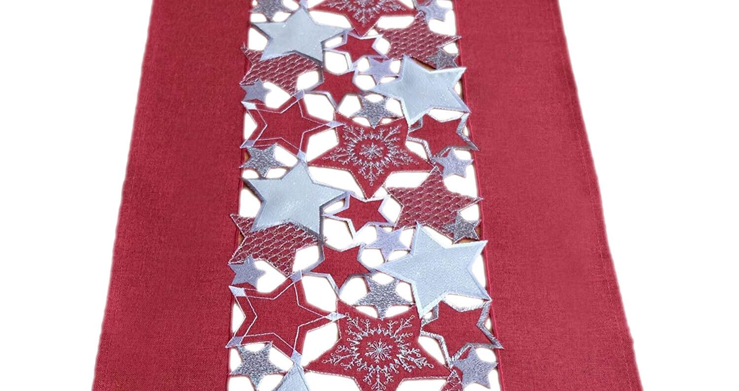 Texpot Tischläufer chemin de table 40x140 rouge étoiles Noël