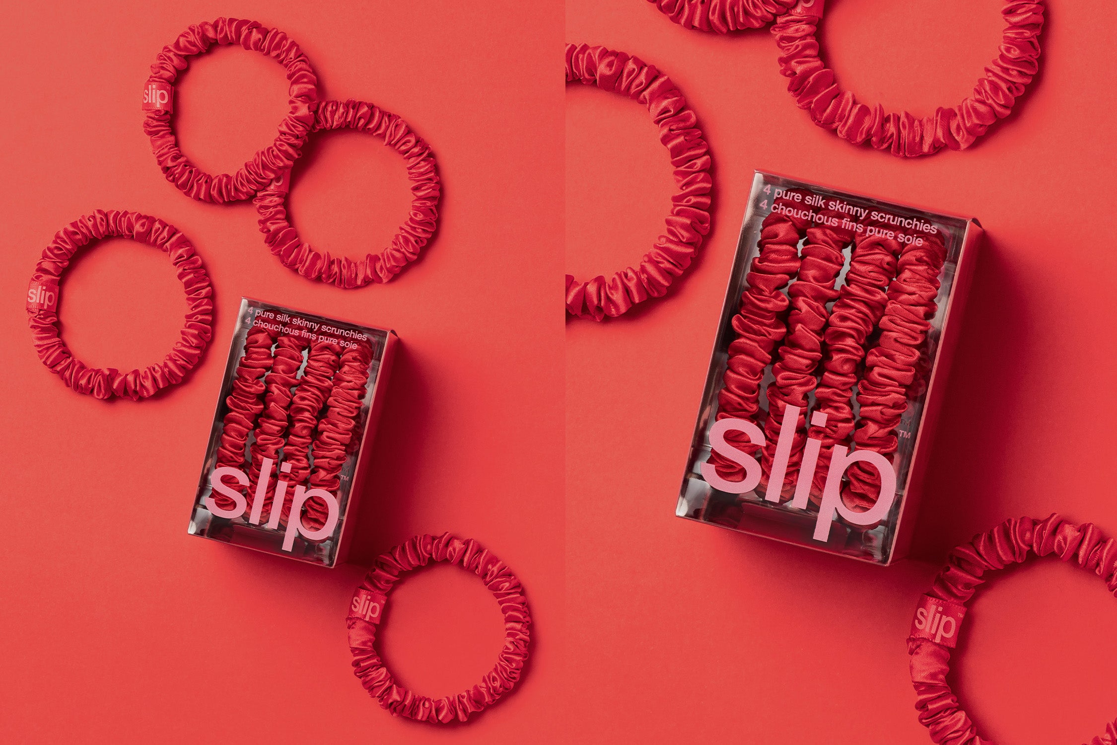 Slip Skinny Scrunchies Chouchou Fin Rouge Lot 4