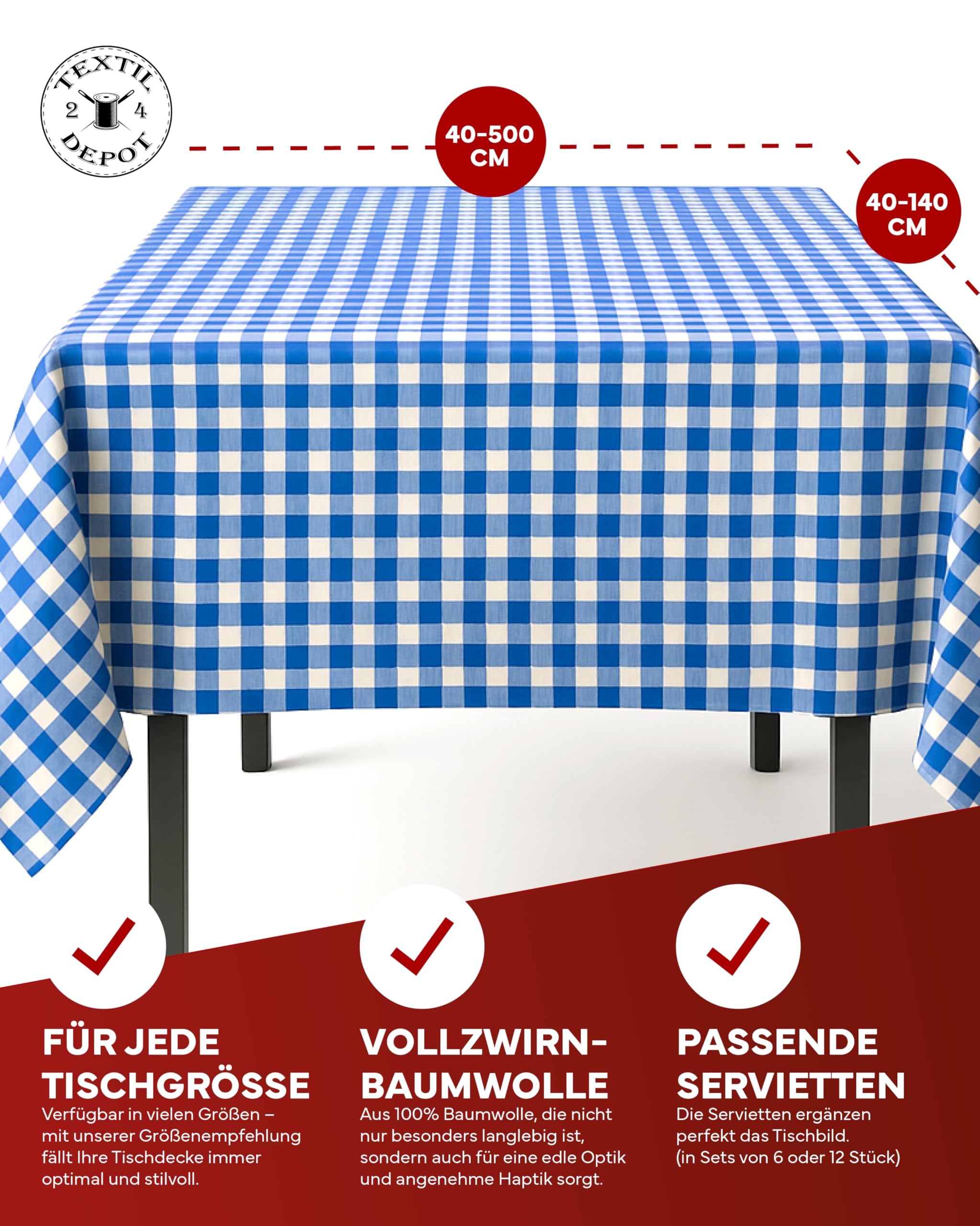 TEXPOT Servietten lot 6 serviettes 50x50 bleu coton