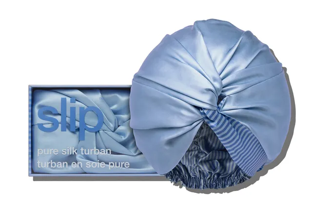 Slip Turban Cornflower bonnet nuit soie bleu 54-72cm