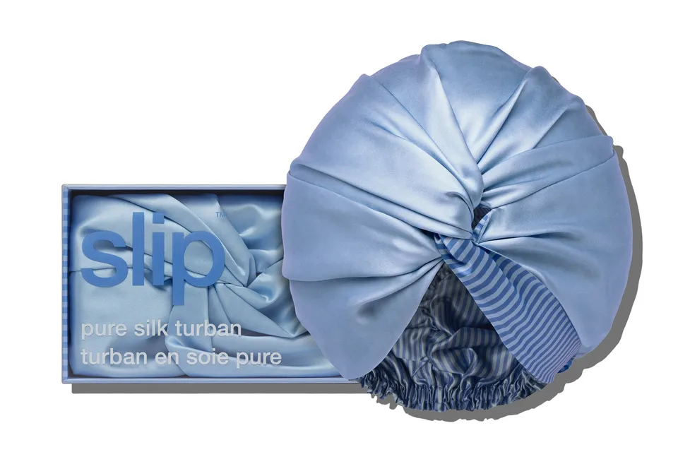 Slip Turban Cornflower bonnet nuit soie bleu 54-72cm