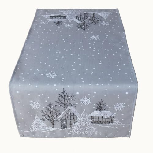 Texpot Tischläufer chemin de table Noël 85x40 cm gris village hiver