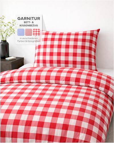 Texpot Bettwäsche parure de lit rouge 155x220 cm coton carreaux
