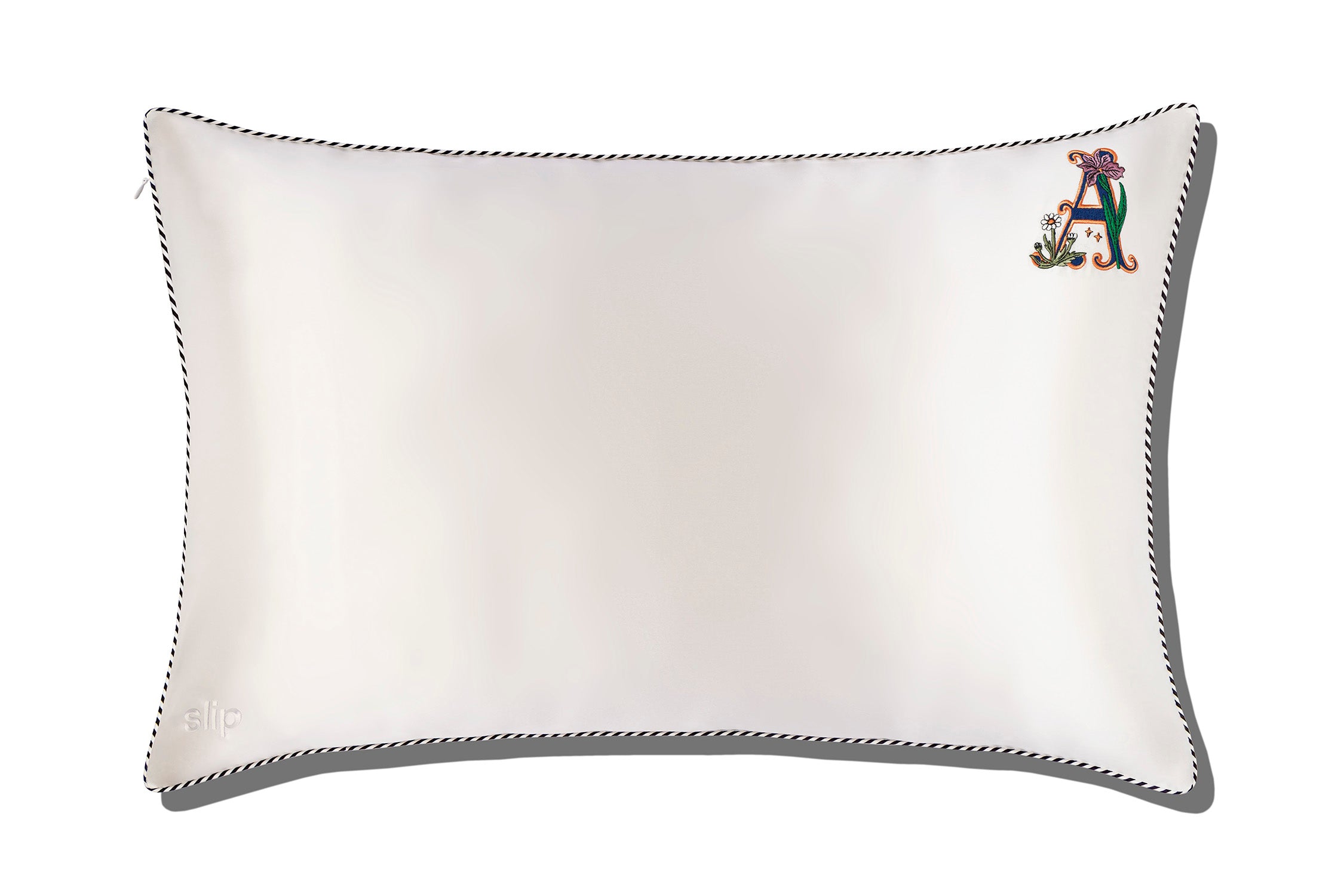 Slip Initial Queen taie oreiller soie blanche lettre
