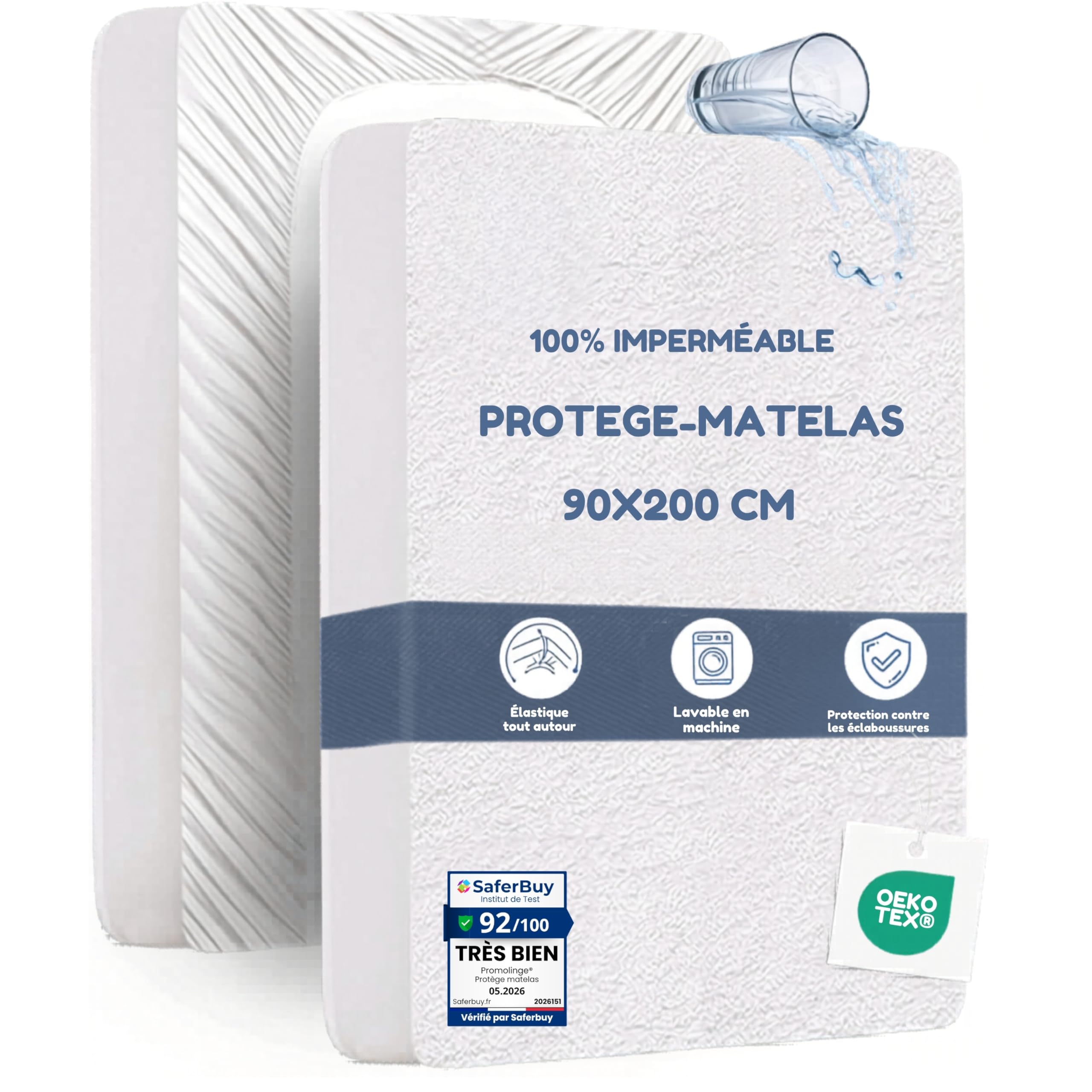 PROMO LINGE Protège Matelas Imperméable 90x200cm Bonnet 30cm