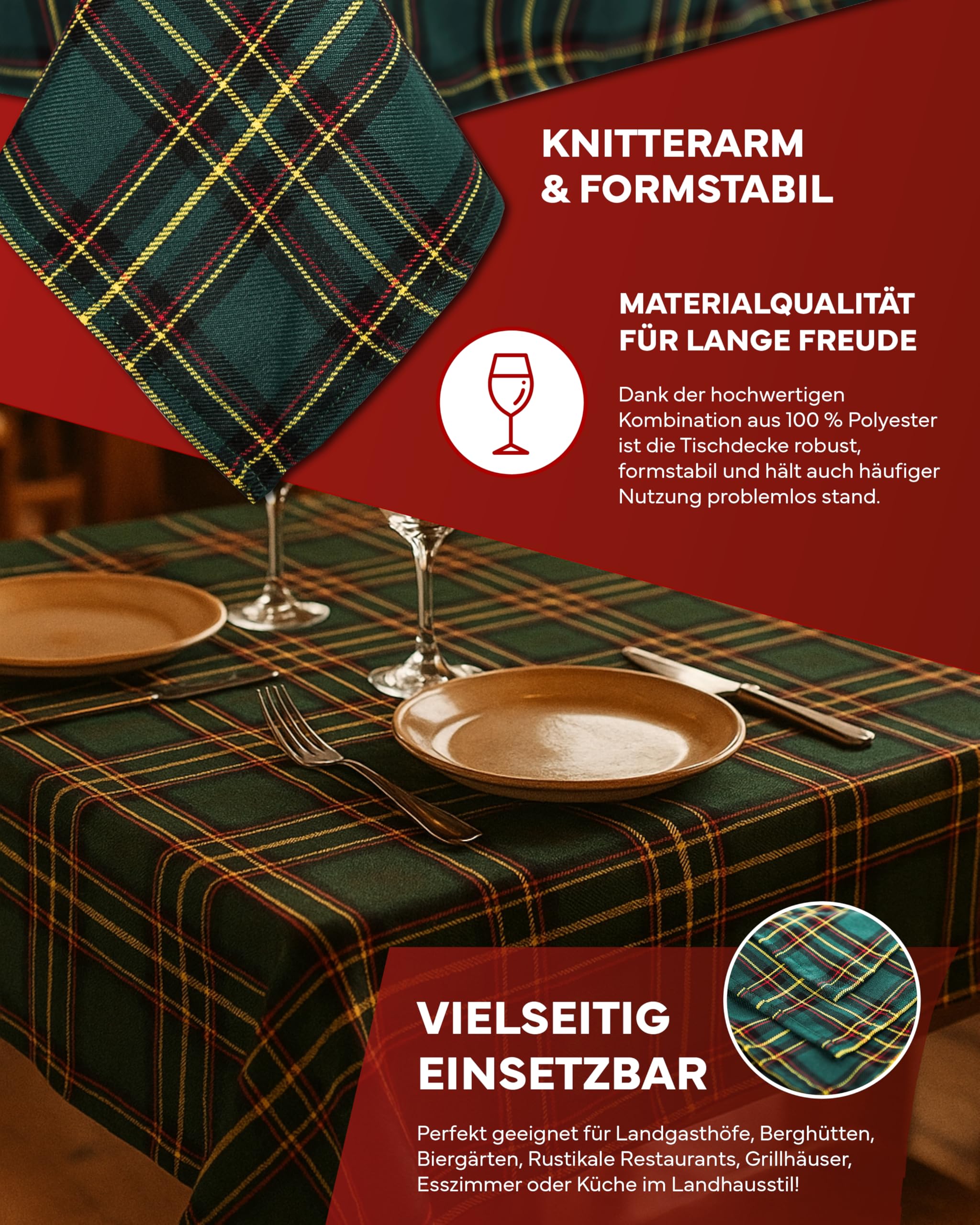Texpot Tischläufer chemin de table 40x120 vert tartan polyester