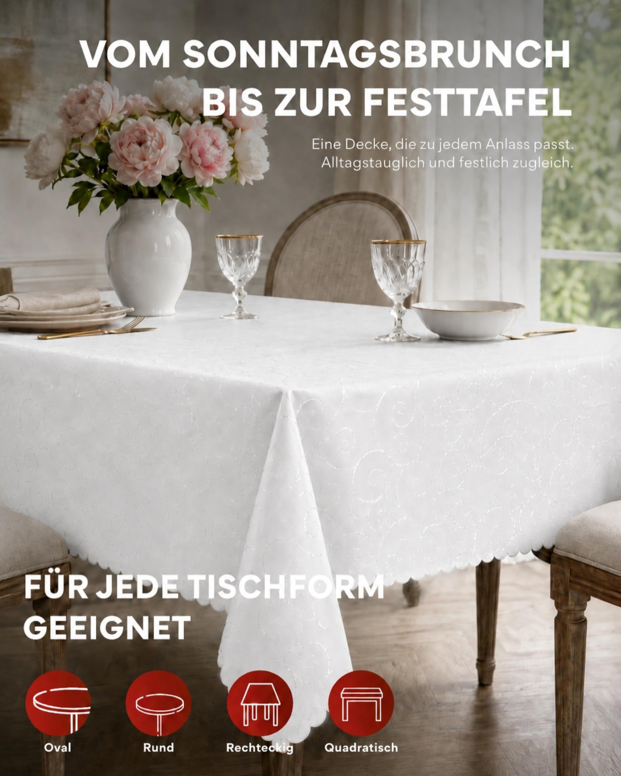 TEXPOT Tischdecken Ornament nappe ronde blanche 160 cm