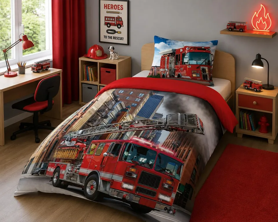 TEXPOT Bettwäsche parure lit 140x200 pompier coton 2 pièces