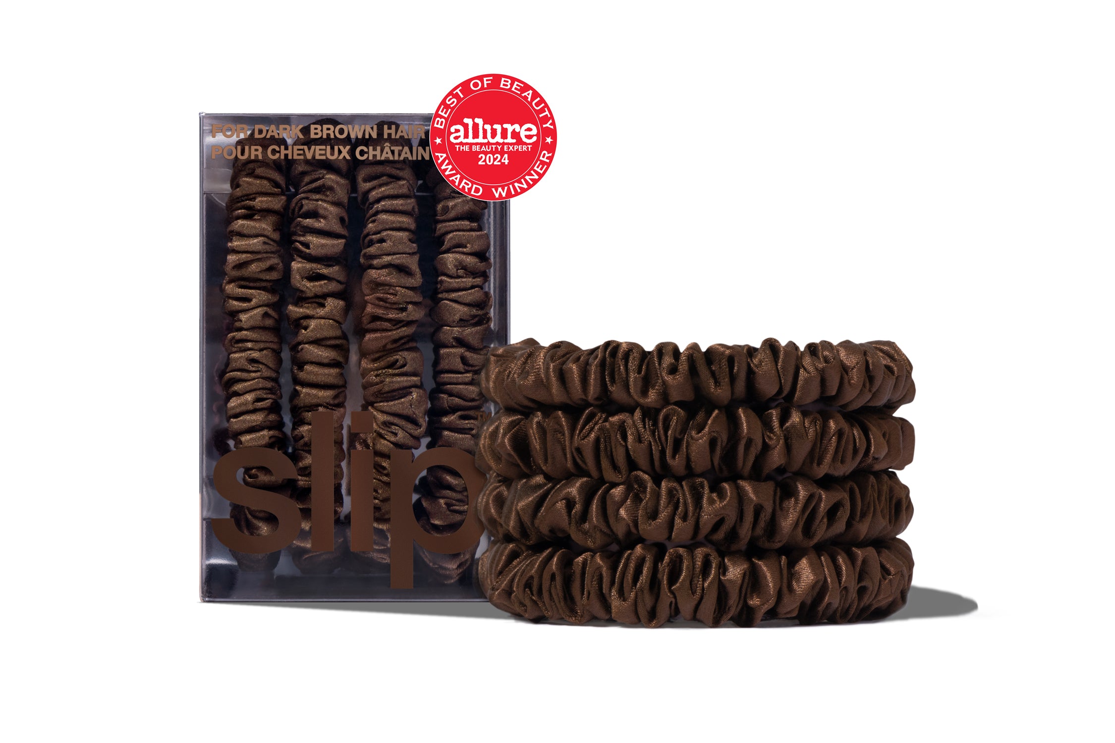 Slip Skinny Scrunchies Back to Basics chouchou soie marron foncé x4