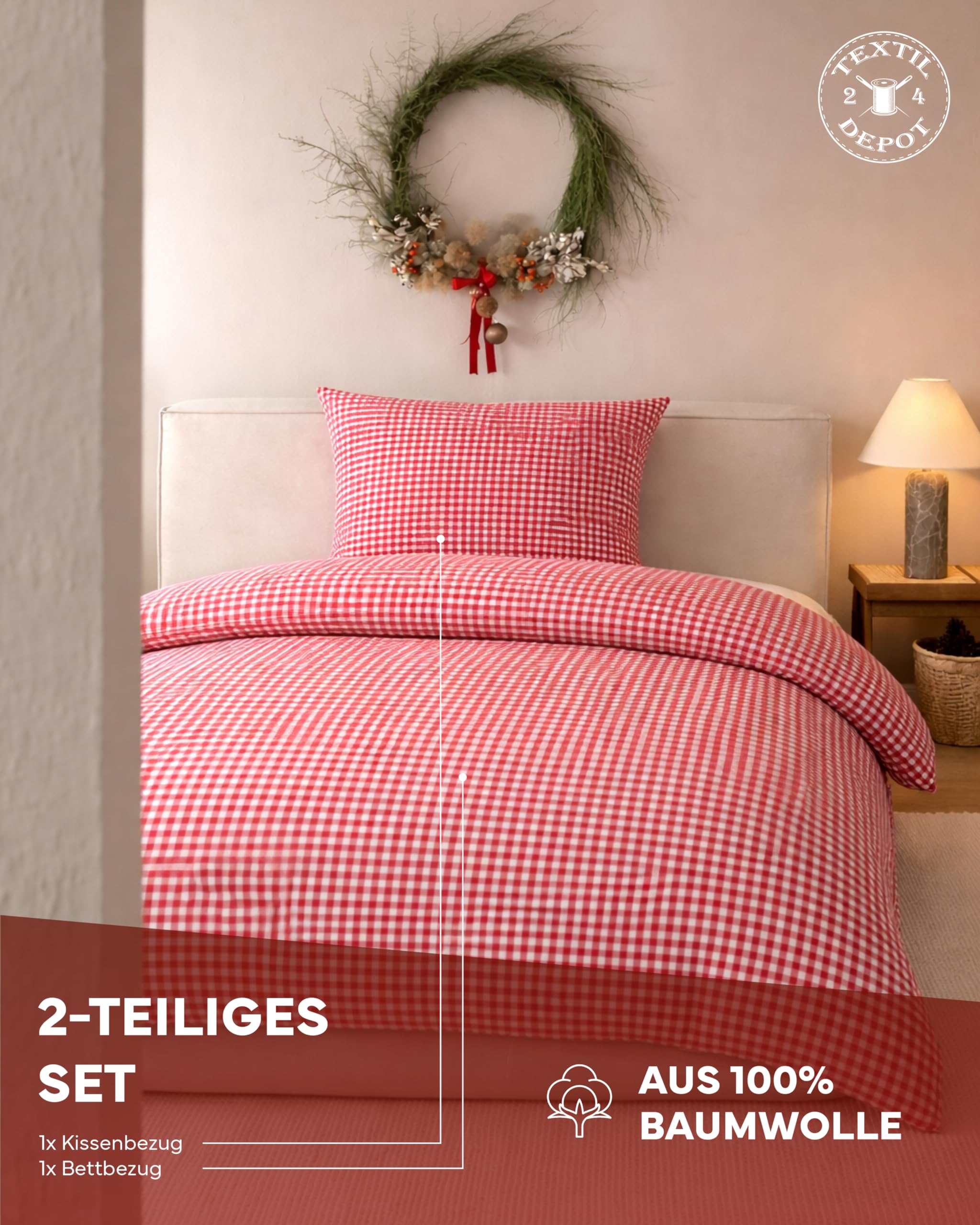 Texpot Bettwäsche Parure lit 135x200 carreaux rouge coton