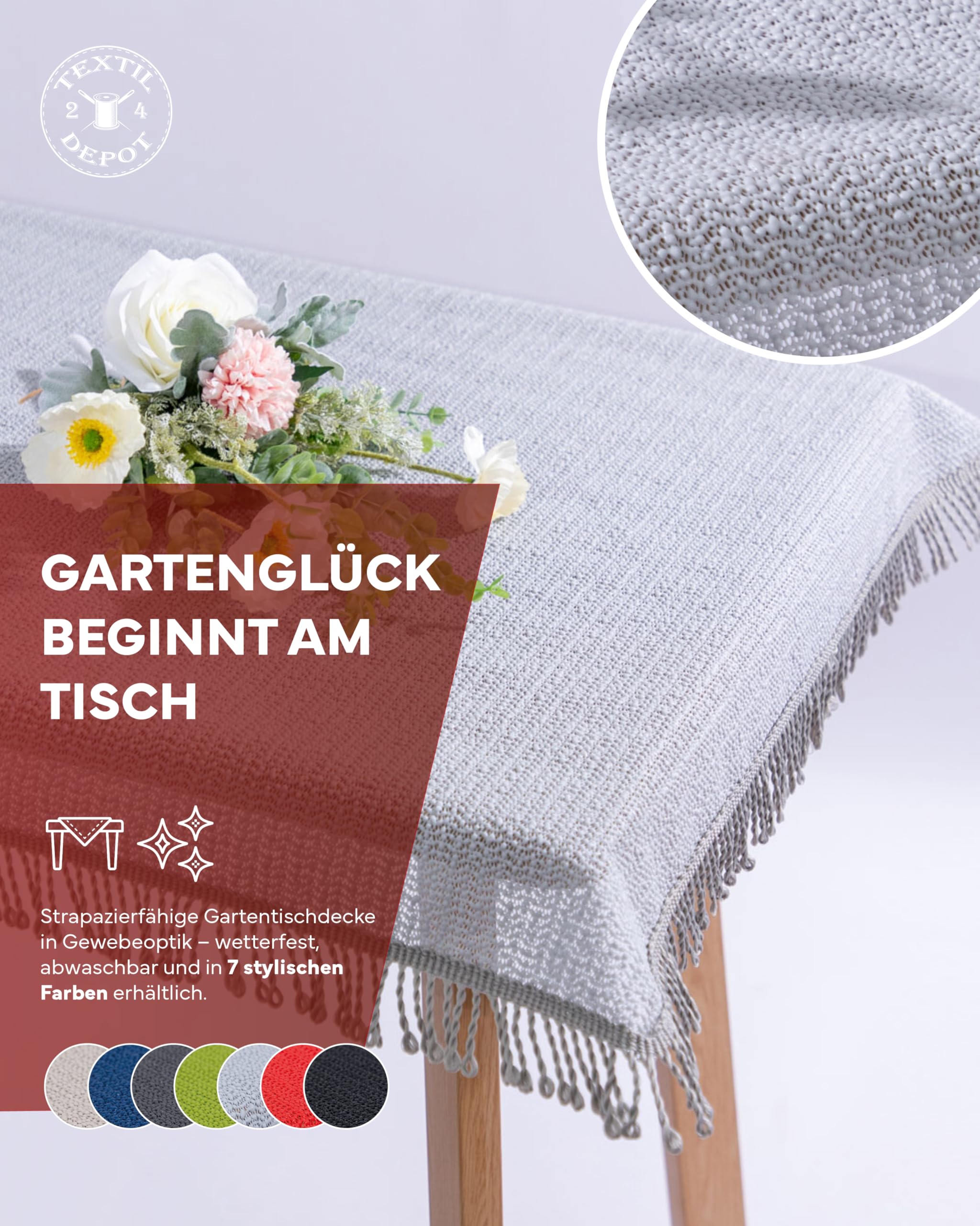 TEXPOT Gartentischdecken nappe jardin gris clair 130x160cm PVC