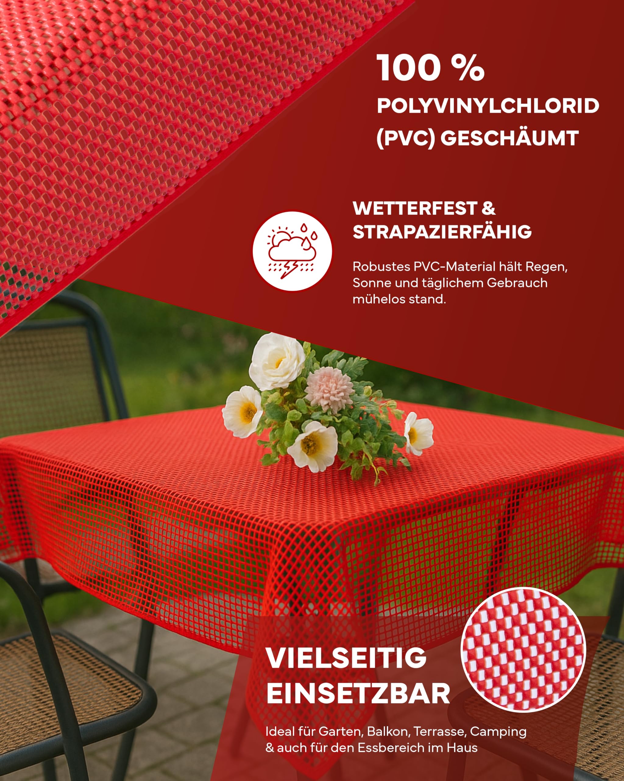 TEXPOT Gartentischdecken nappe ronde rouge à carreaux PVC