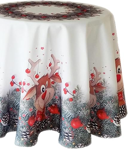TEXPOT Tischdecken nappe Noël ronde 170 cm élan nez rouge