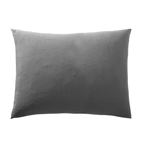 PROMO LINGE taies d'oreiller gaze coton anthracite 50x70 lot 2