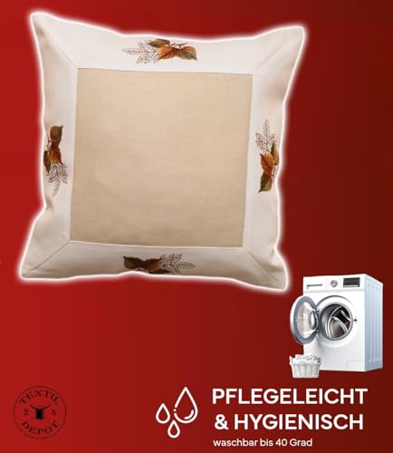 TEXPOT Feuilles 40x40 housse de coussin brodée automne