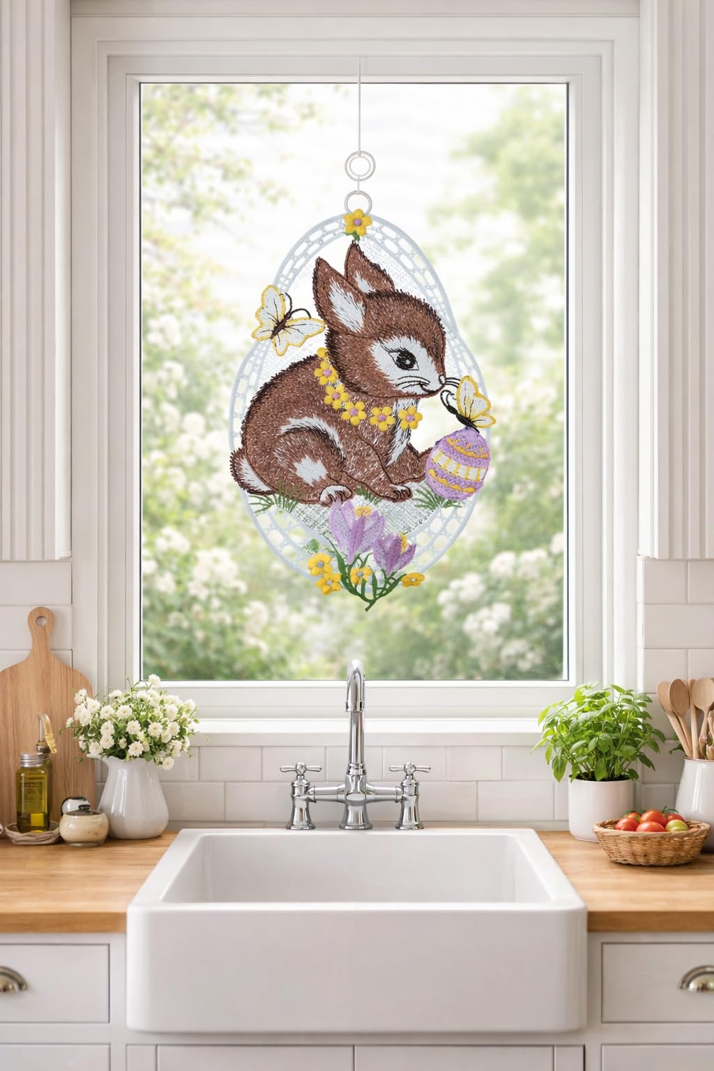 Texpot Deko image fenêtre lapin Pâques papillons 15x27 cm