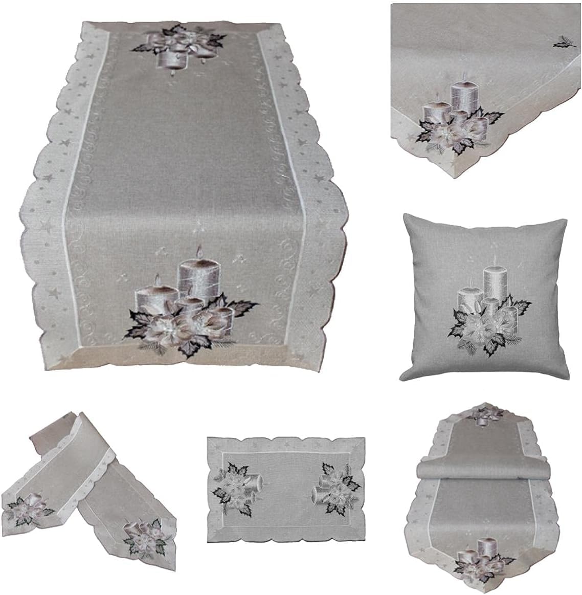 TEXPOT Bougies 40x140 chemin de table argenté Noël