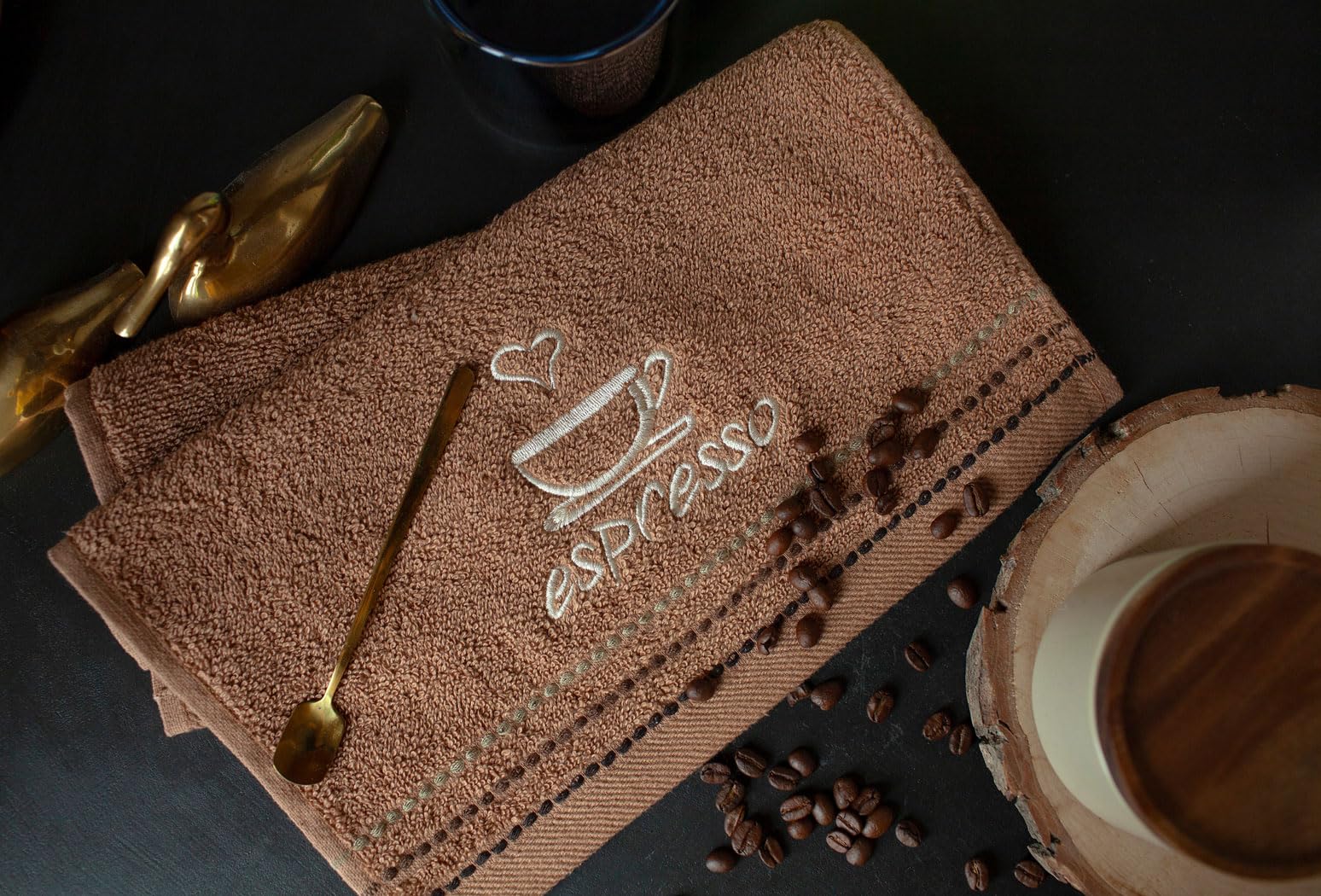 TEXPOT Badezimmer lot 3 serviettes 30x50 cm café coton