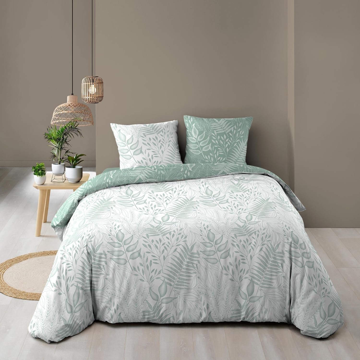 Promo Linge Cassia parure lit coton 220x240 cm sauge