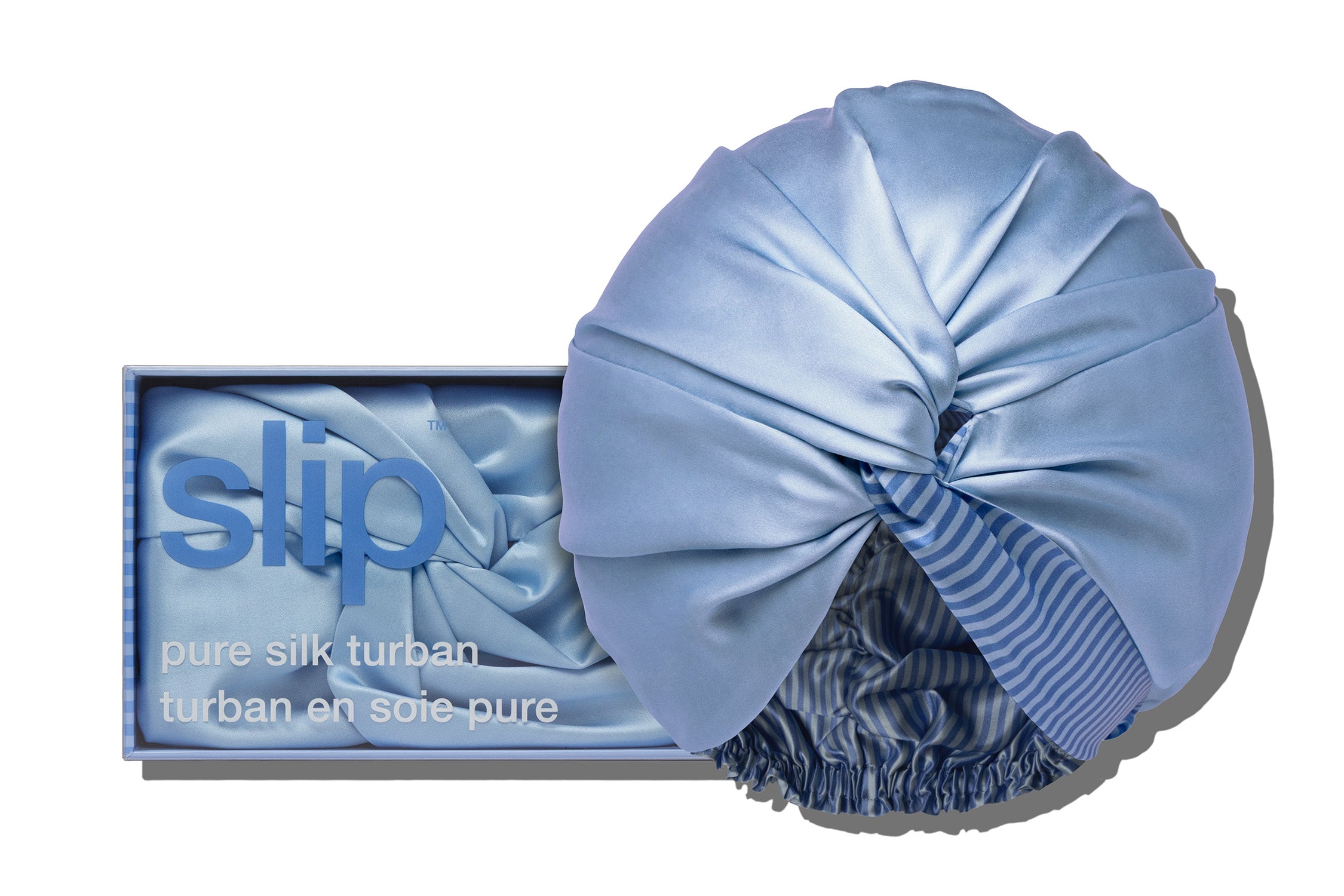 Slip Turban Cornflower bonnet nuit soie bleu 54-72cm