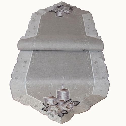 TEXPOT Bougies 40x140 chemin de table argenté Noël