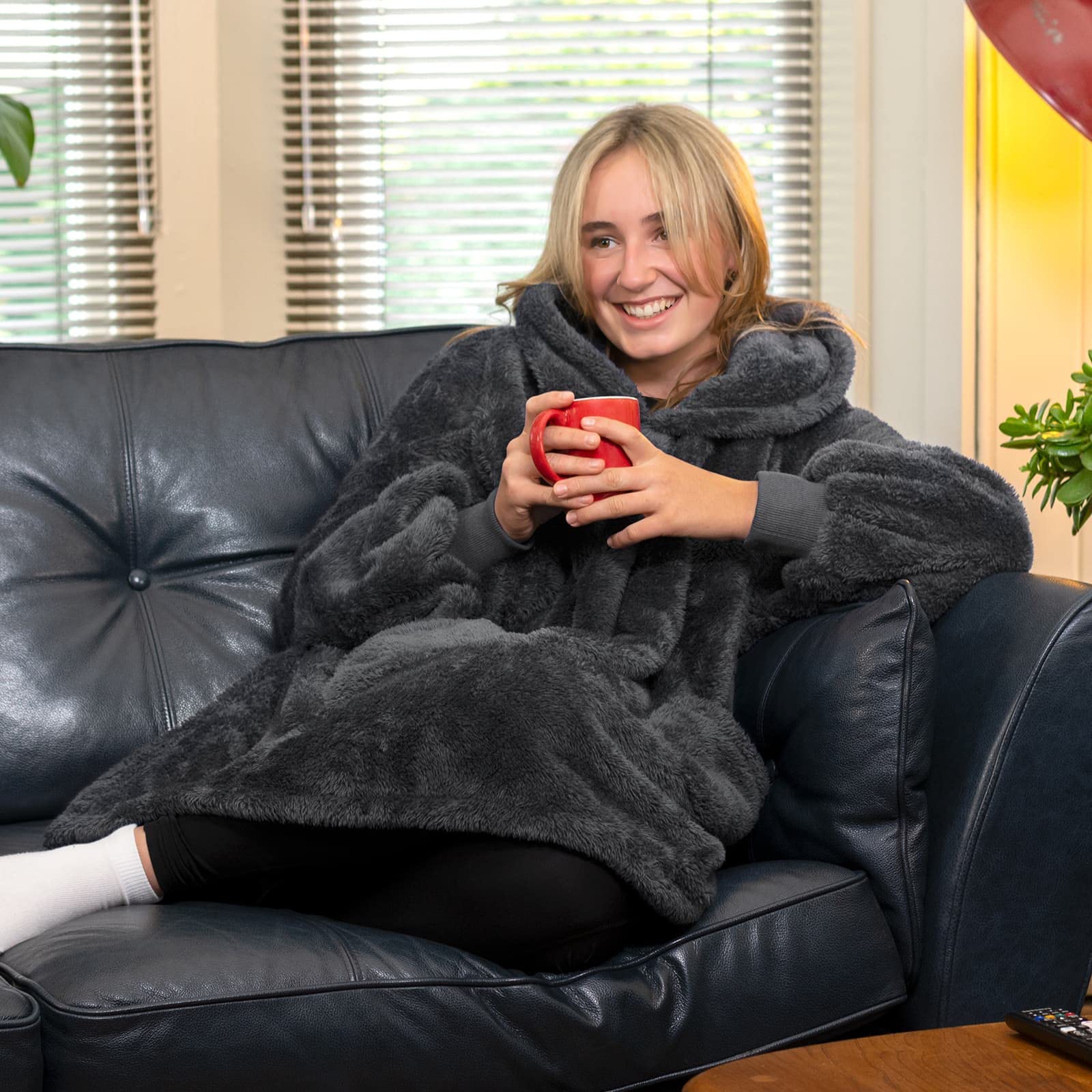 Snug Snug-Rug Hoodie Plaid sweat Gris Ardoise sherpa