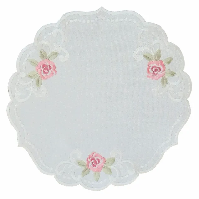 TEXPOT Tischdecken nappe roses brodées blanc bord feston
