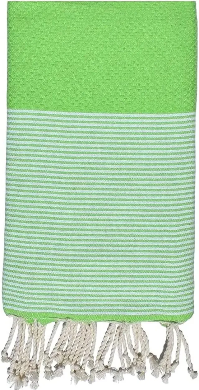 Promo Linge fouta plage 100x200 cm vert coton nid abeille