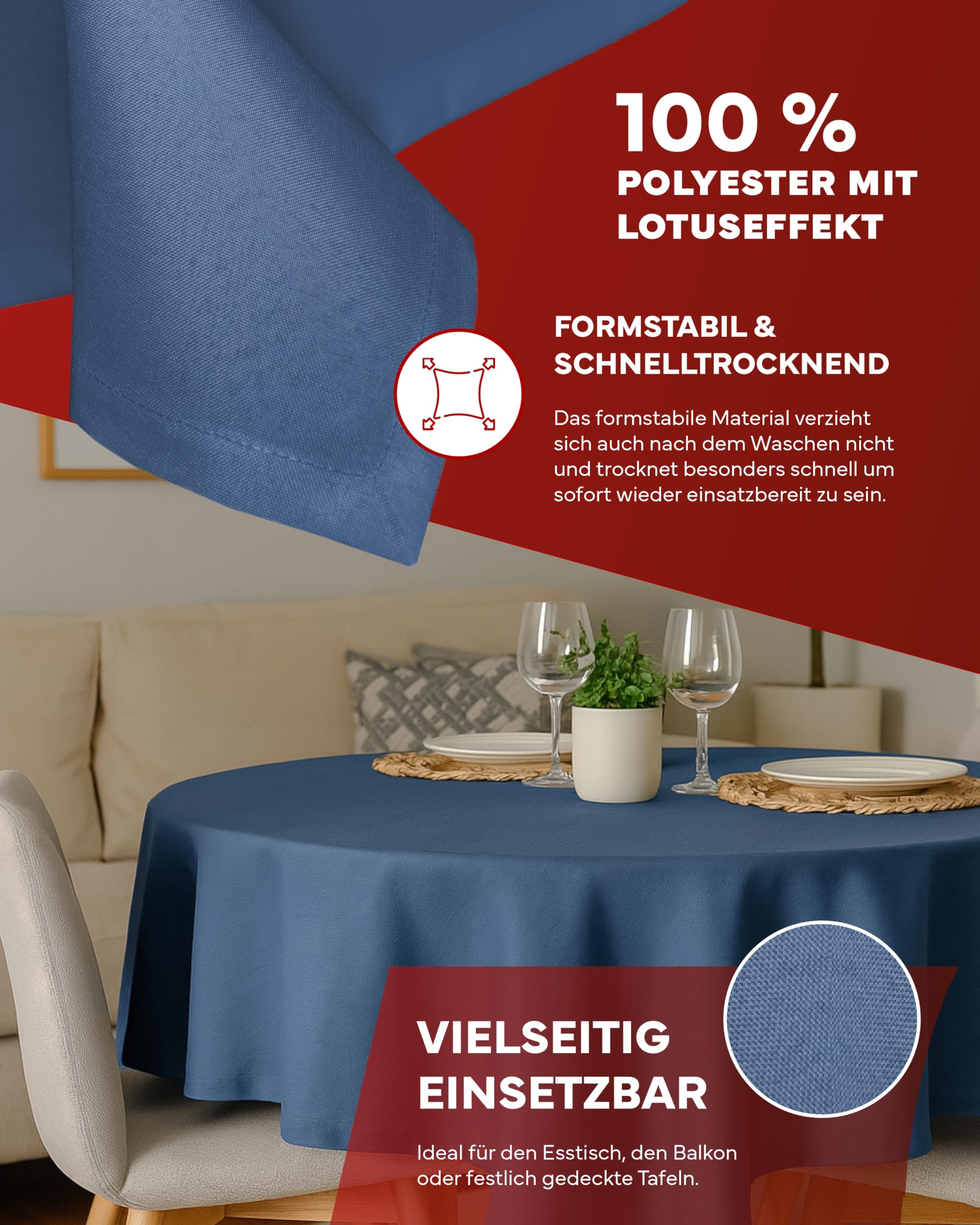 Texpot Gartentischdecken Nappe Jardin 90x90 Bleu Lin