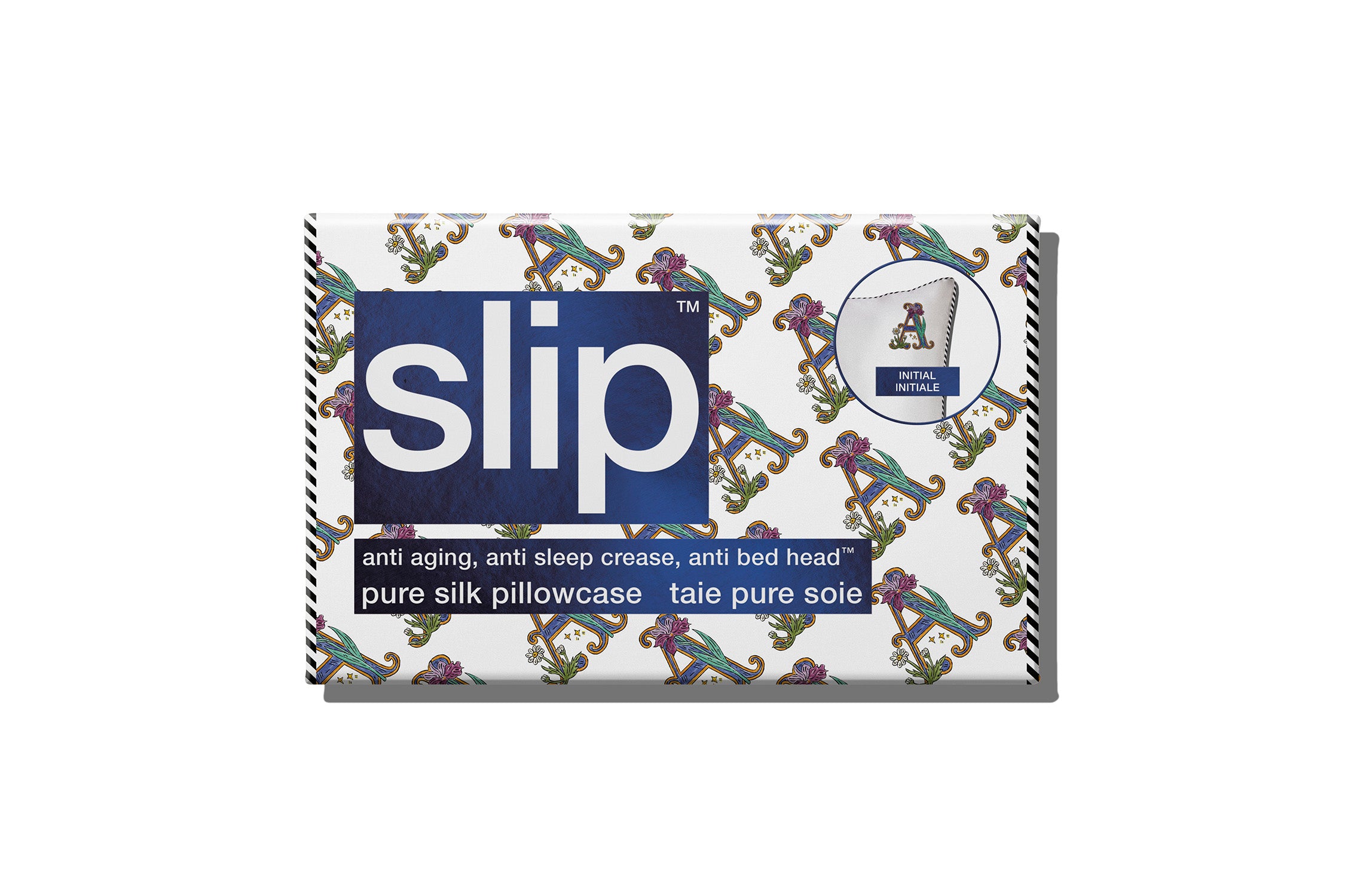 Slip Initial Queen taie oreiller soie blanche lettre