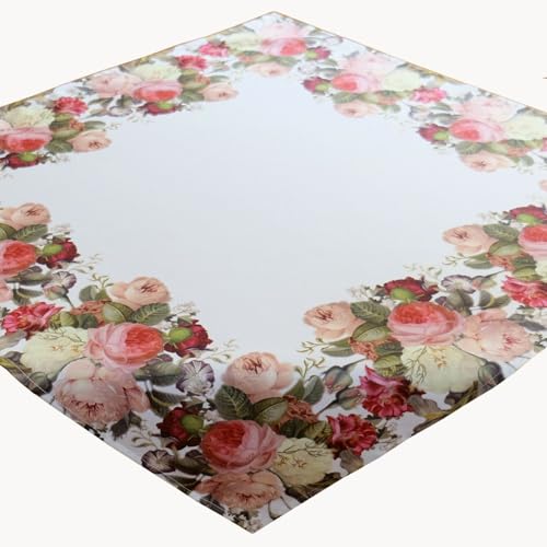 TEXPOT Tischdecken nappe 110x110 cm roses imprimé blanc