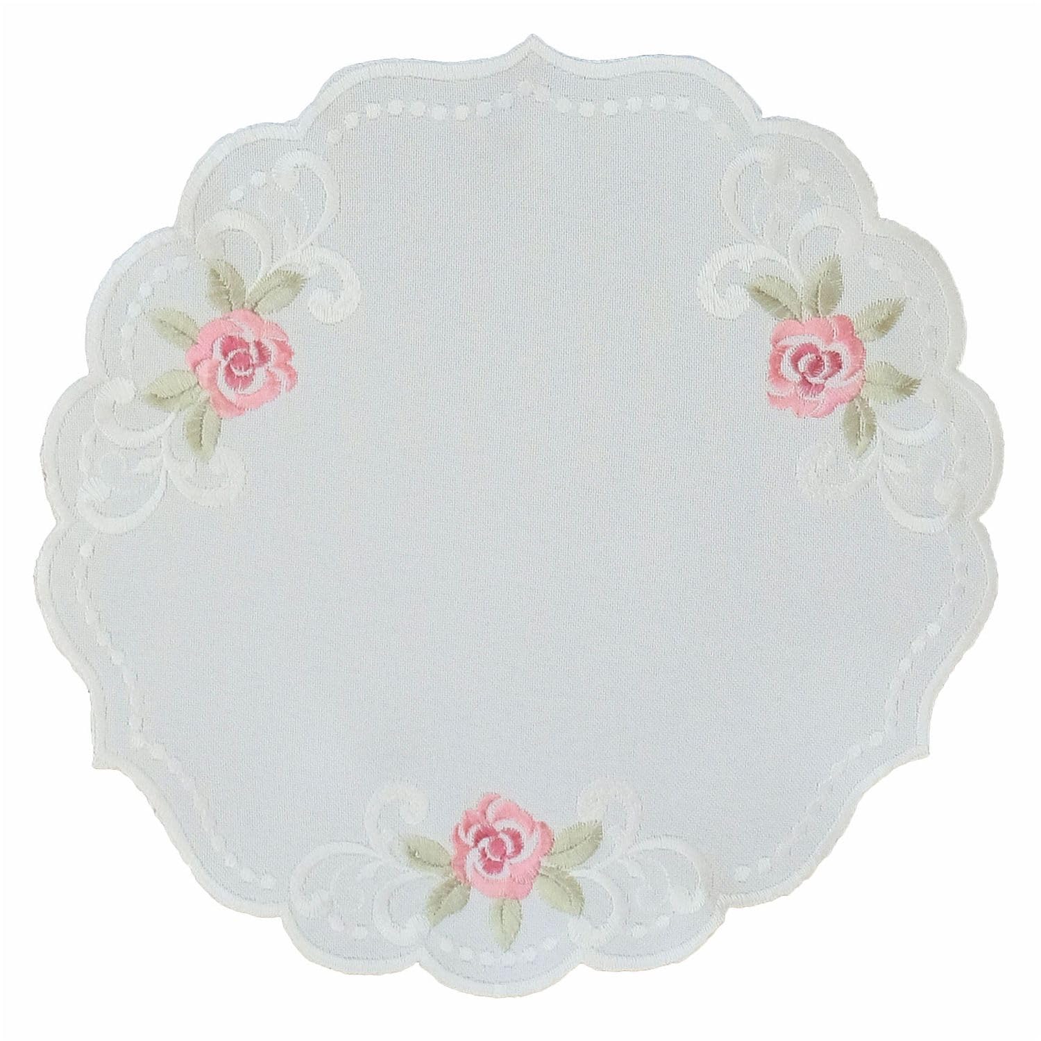 TEXPOT Tischdecken nappe roses brodées blanc bord feston