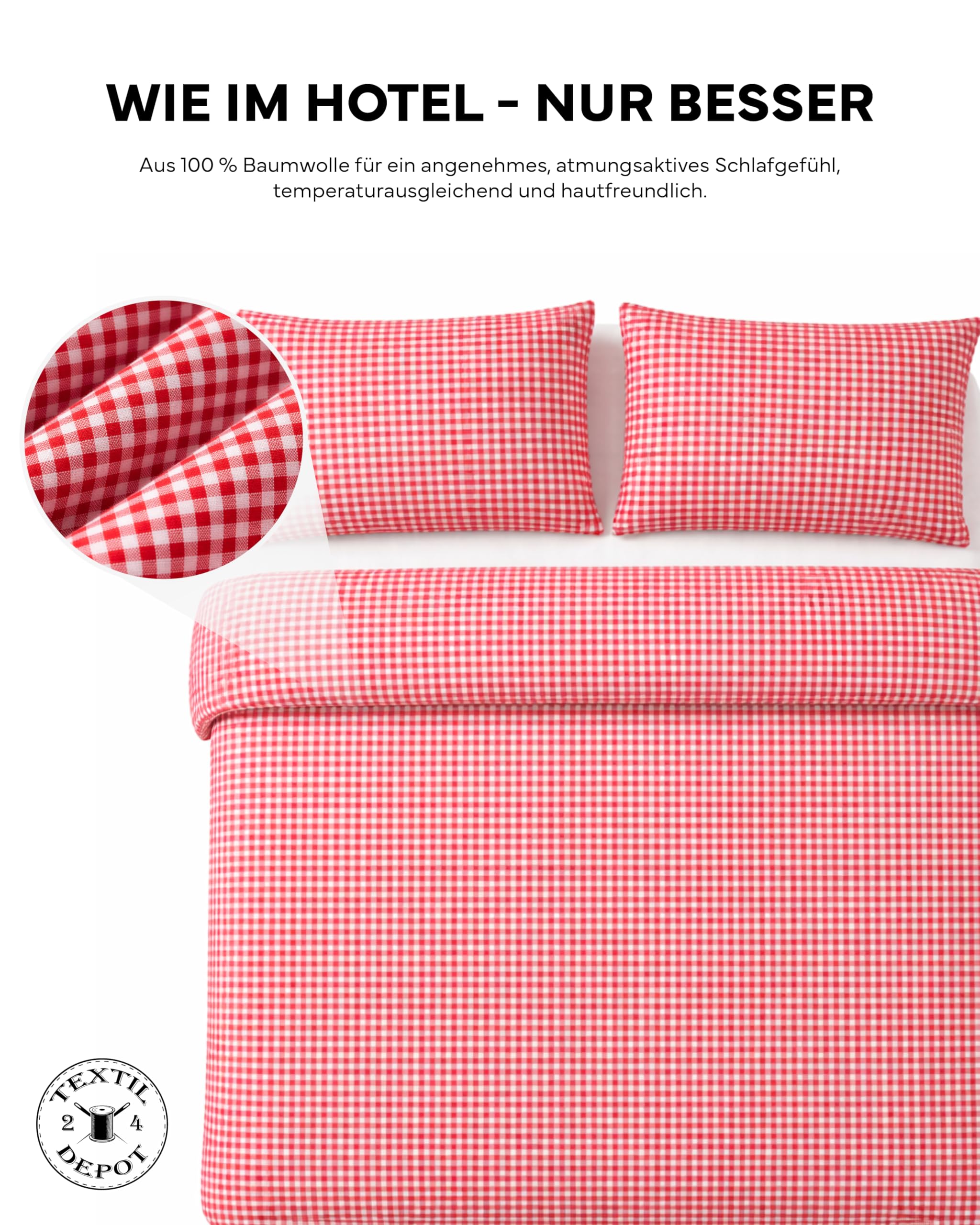 Texpot Bettwäsche Parure lit 135x200 carreaux rouge coton