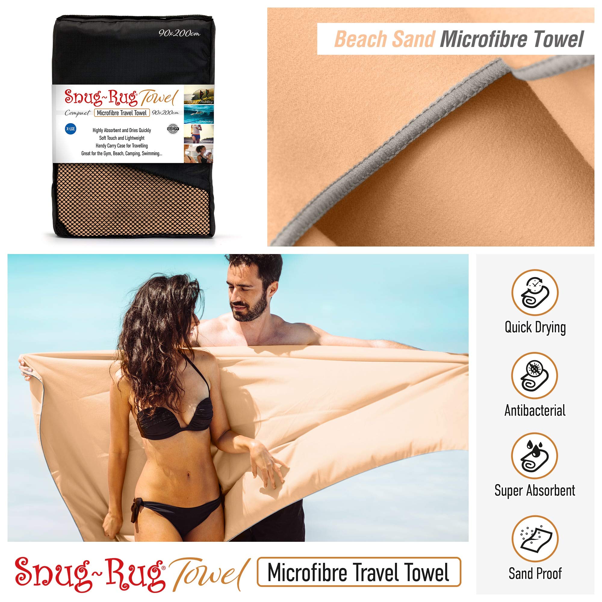 Snug Snug-Rug Microfibre XL 200x90 serviette beige absorbante