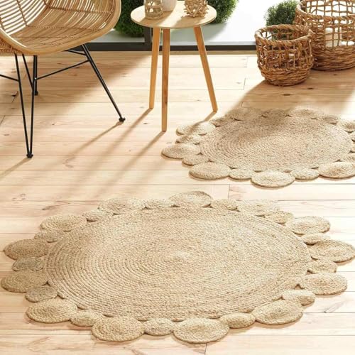 Promo Linge Cordou tapis rond 120 cm jute ajouré