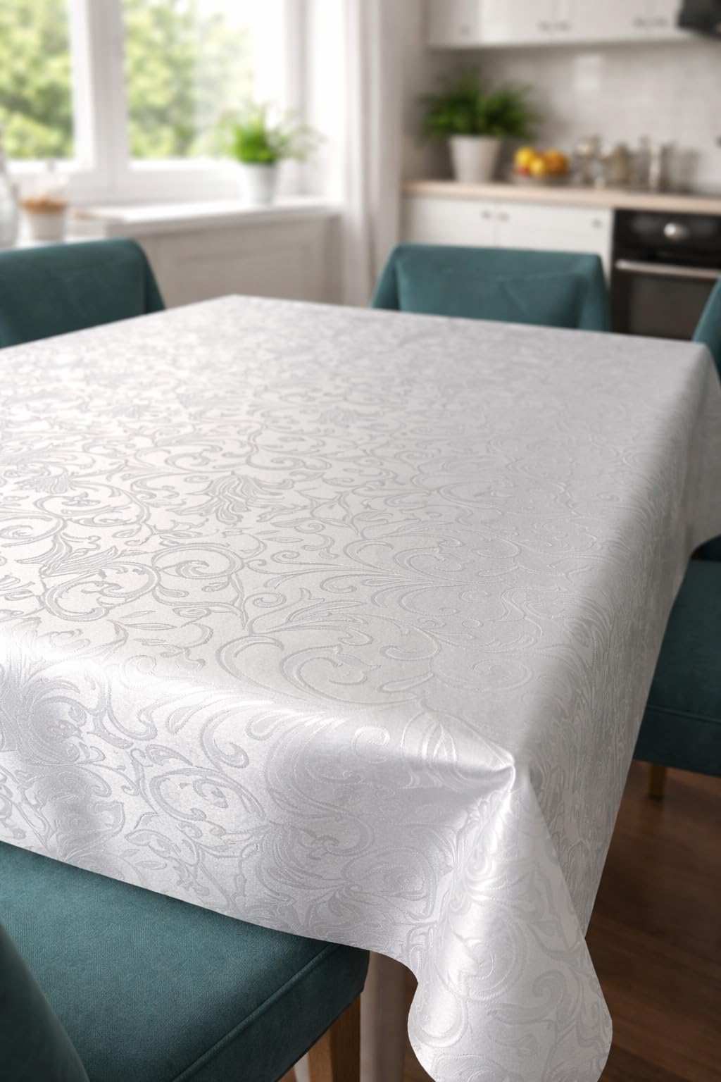 TEXPOT Tischdecken nappe 180x140 blanche damas anti-taches