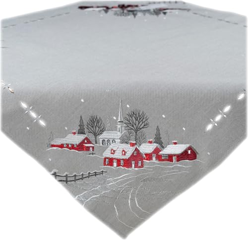 Texpot Tischdecken nappe 85x85 cm village Noël brodée