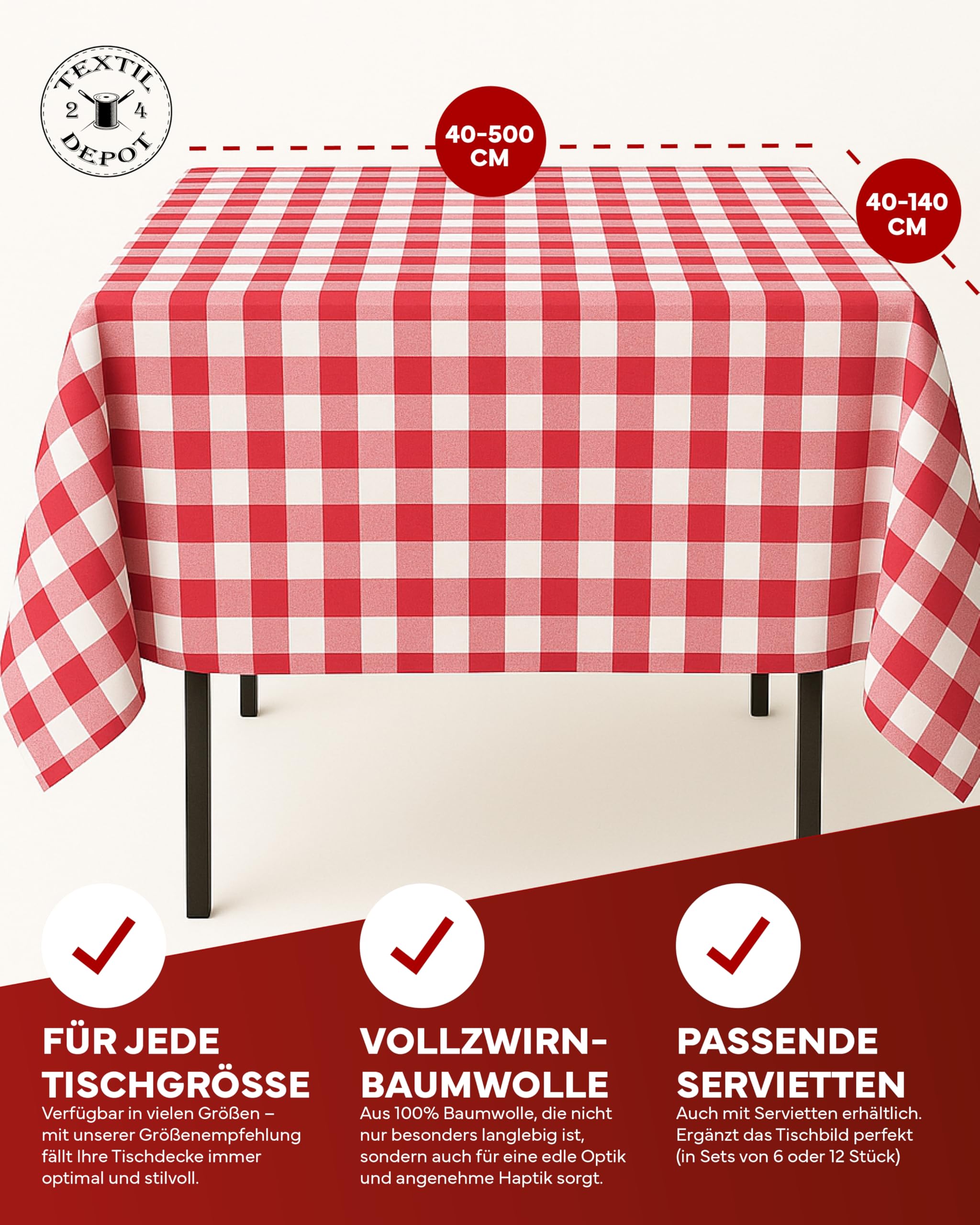 TEXPOT Tischdecken Nappe à carreaux 20 mm 110x130 cm coton