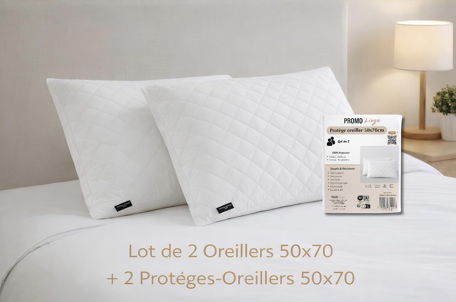 PROMO LINGE oreiller mémoire de forme 50x70 lot 2