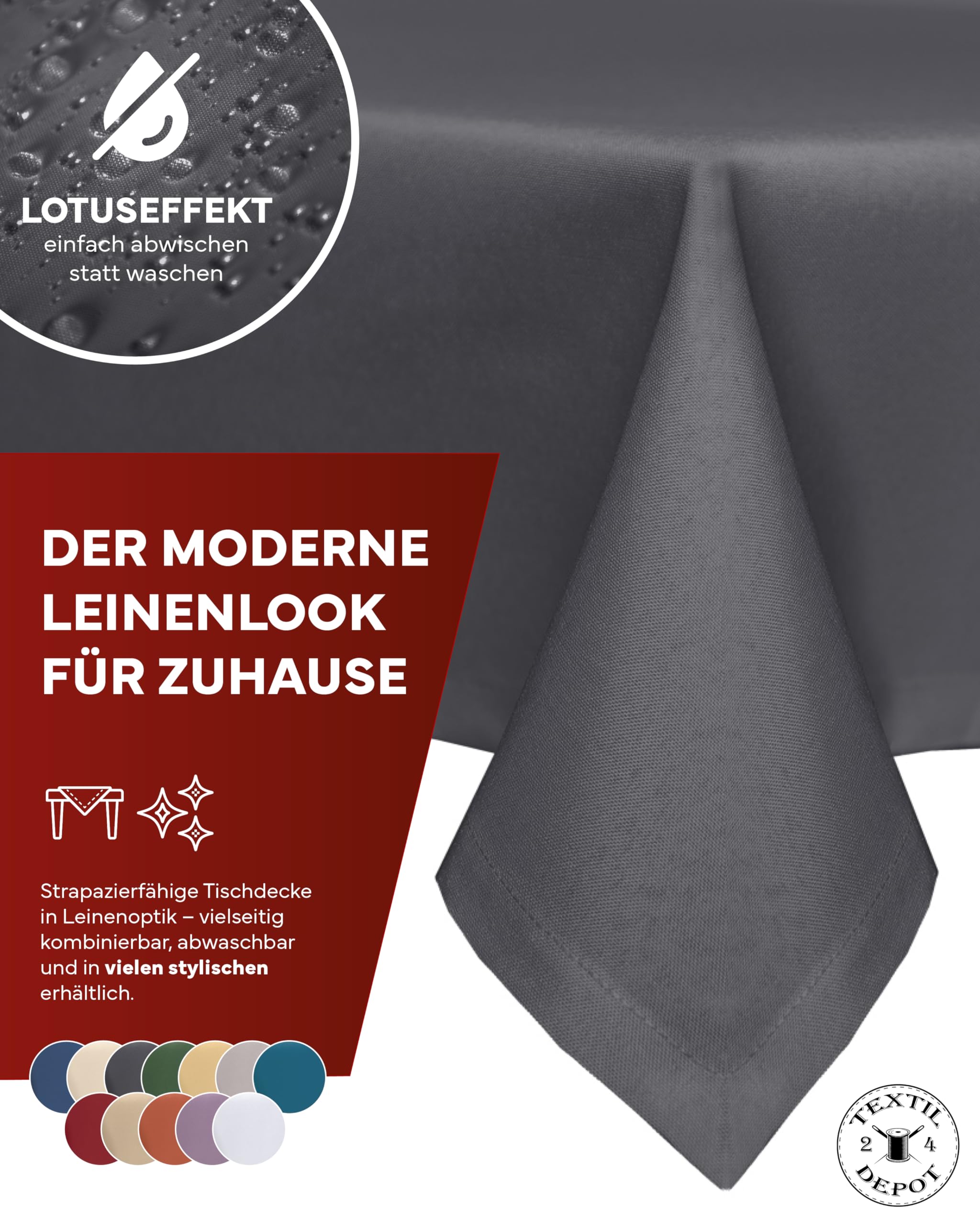 TEXPOT Gartentischdecken nappe ronde 160 gris foncé lin
